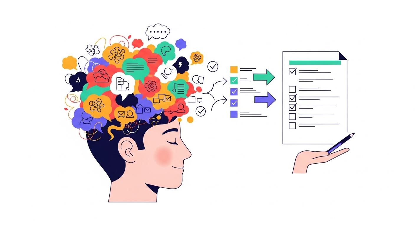 Person organizing thoughts on paper
